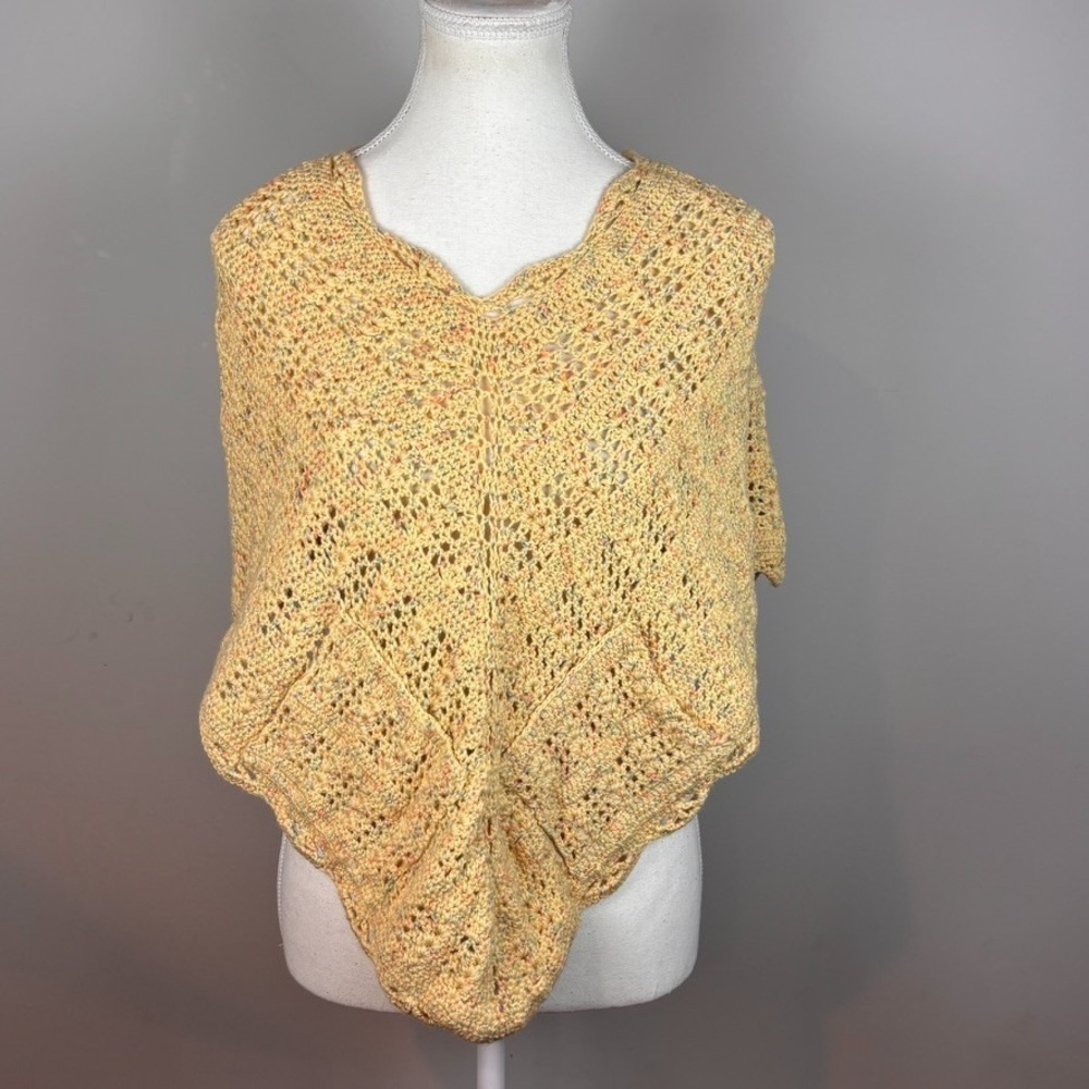 Handmade Yellow‎ Crochet Open Knit poncho womens Small Cottagecore Grandmacore